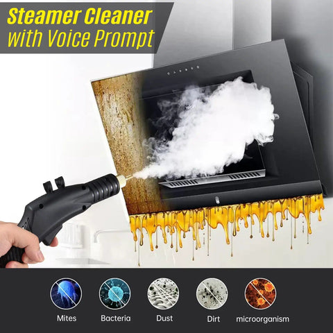 Beast 1800W High Pressure Handheld Steam Cleaner cleaning a range hood, emitting 100°C steam, tankless design
