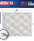 20x25x1 Air Filter MERV 13 Six Pack Made In USA Electrostatic Pleated HVAC Filter dimensions with USA branding