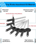 Black pop rivets showcasing aluminum grip and steel mandrel, part of 800Pcs Black Pop Rivets Kit With Large Flange Rivets Assortment.