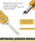 Close-up of a gold knurled wrench for Air Conditioning Valve Core Kit 16 Pack R134A Universal AC Service Valves And Pressure Caps
