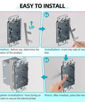 Installation guide for 15 Piece Switch Box Strap And F Clip Set For Electrical Boxes, showing 4-step easy outlet repair process