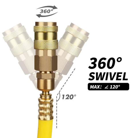Tough As Nails Shop Grade Air Compressor Hose 3/8 By 50 Feet Rated To 300 Psi Hybrid Rubber Pvc Mix swivel connector with 360° movement.