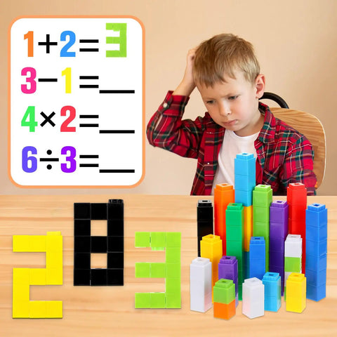 Child playing with 300 Piece Colorful Counting Cubes Set for Math Manipulatives, Plastic Connecting Blocks for Classroom Learning