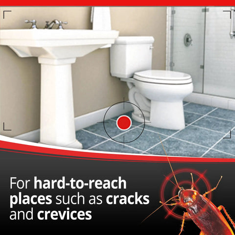 Heavy Duty Roach Killer Bait Traps Designed To Wipe Out Small Roach Nests Fast And Gut The Colony From The Inside While Shielding Your House For 12 Months With Residual Action That Kicks Creepy Crawlers To The Curb And Includes 18 Count Pack in bathroom near sink and toilet.