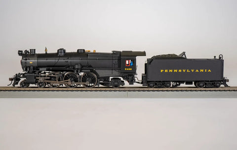 Side view of HO Scale PRR K4 Steam Locomotive Number 5492 Pre War With Slat Pilot DCC Sound Equipped on track.