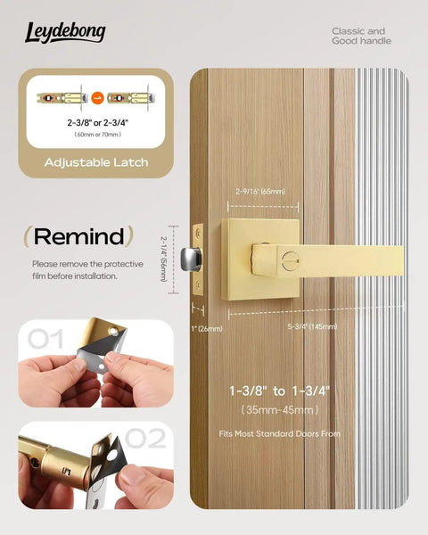 Three Pack Gold Privacy Door Knobs With Lock For Bedroom And Bathroom, Thumb Turn Inside Lock, Emergency Release, Left Or Right Handed Interior Door Handles, Zinc Alloy With Rust Proof Finish