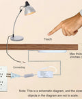 Diagram of Concealed Touch Sensor Lamp Switch With On Off, 120V AC 250W, 6Ft Plug In Cable, showing hand activation through wood