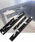 Heavy Duty Dining Table Extension Slides Featuring Slick Ball Bearings For Hella Quiet Roll Out Performance Retro Fit Folding Furniture Hardware Package Boosting Desktop Width In Twenty Point Five Inch Cut, close-up view of metal rails.