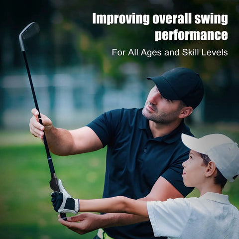 Instructor guiding young golfer with Golf Grip Trainer For Right Hand That Locks In The Perfect Grip, Builds Muscle Memory