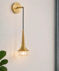 XYDikssn Gold Wall Sconce, Hardwired Wall Light with Brushed Brass and Clear Ribbed Glass Shade, modern hanging wall lamp.