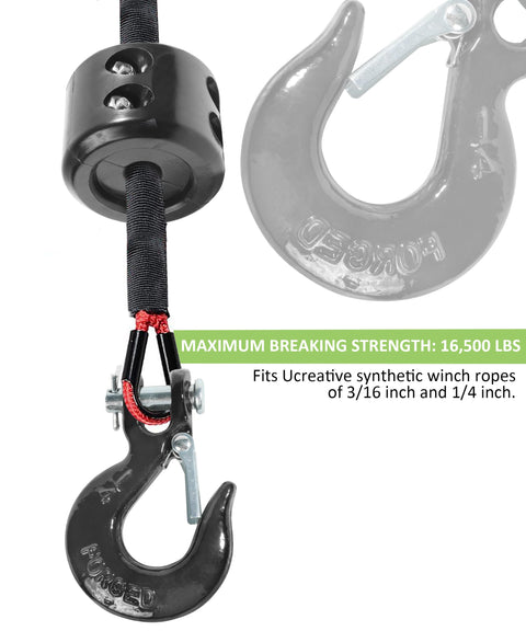 Beefed Up Heavy Duty Winch Hook With Safety Latch, Forged Steel Clevis Slip Hook for ATV UTV, 1/4 Inch Synthetic Rope