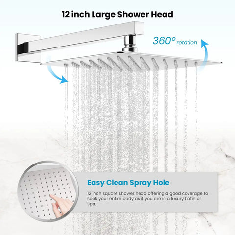 12 Inch Shower Faucet Set With Slide Bar, Rain Shower Head And Handheld Spray, Wall Mounted Trim Kit, Complete Shower System