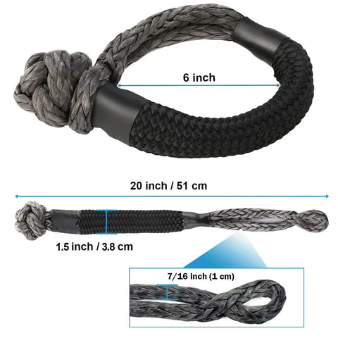 Rugged Synthetic Soft Shackle For Off Road Recovery Seven Sixteenths Inch By Twenty Inch With Forty One Thousand Pound Breaking Strength Built For Heavy Duty Towing And Vehicle Recovery Black Finish