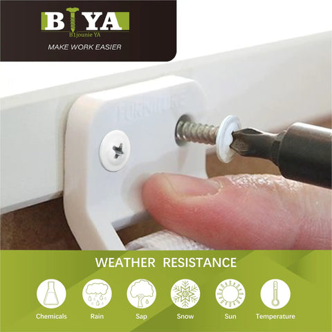 Heavy Duty White Wood Screws 120 Piece Bulk Kit Featuring Rugged Carbon Steel Frame, installation process with a screw and screwdriver.