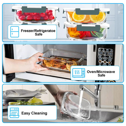 Five Pack 36 Oz Glass Meal Prep Containers With Airtight Lids BPA Free Glass Lunch Storage Set for Microwave Oven Freezer