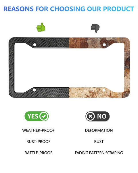 Rad Ride Carbon Fiber License Plate Frames 2 Pack Deep Glossy Black Aluminum Car Tag Holder Cover with durability features.