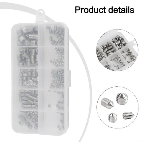304 Stainless Steel Hex Socket Grub Screws DIN 914 Cone Point For M3 M5 M6 M8 Set Screws in plastic case