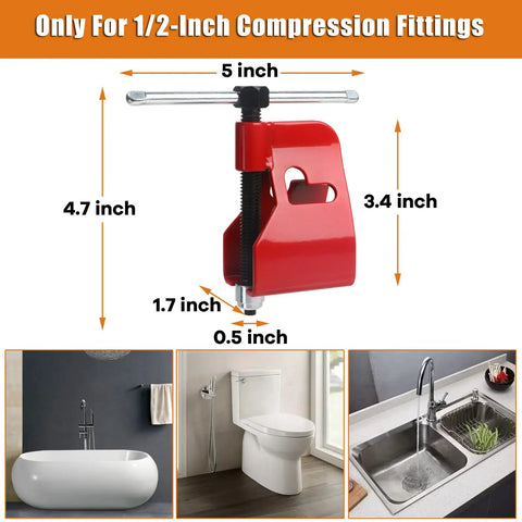 Compression Sleeve Puller For Half Inch Copper Pipe Easy Ferrule And Nut Removal Tool No Wall Damage, dimensions shown