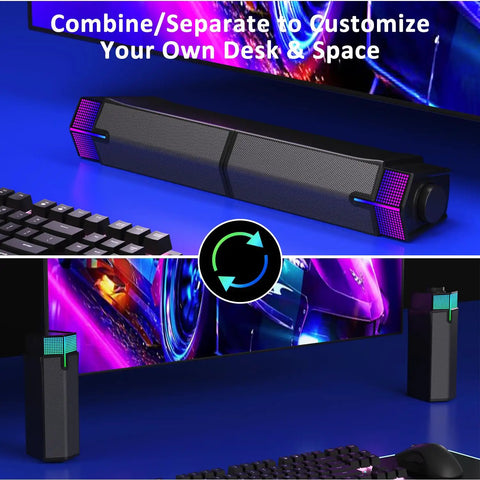 M20 USB Powered Desktop Speakers For PC Monitor And Gaming Rig, Dope Gradient RGB Lighting, Combine Or Separate Base