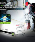Rechargeable Magnetic 3200LM LED Work Light with COB Panel 5400mAh battery shown in use during construction work indoors.