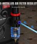 Non-Touch Pilot Arc Plasma Cutter 50A For DIYers showing pre-installed air filter regulator, 110/220V power supply.