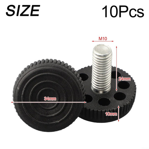 10 Pack Adjustable Furniture Leveling Feet M10 Thread, Height Adjustable Foot Risers For Home Tables And Cabinets, Level Up Your Setup, Minimize Floor Scratches, Reduce Noise, Stabilize Wobbly Furniture, black 34mm base, 24mm high