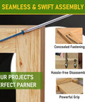 Heavy Duty Outdoor Pocket Hole Screws Set 300Pcs 8 X Two And A Half Inch Blue Coated Weather Resistant With Washer Head Square Drive Coarse Thread And 150mm Driver Bit Included demonstrated for seamless assembly in woodworking applications.