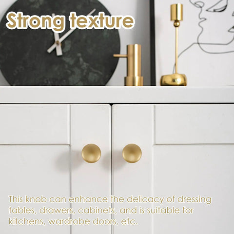 50 Pack Gold Round Cabinet Knobs 30mm Drawer Knobs Bulk Set With Screws Hollow Inside Lightweight Rustproof Dresser Knobs shown on cabinet