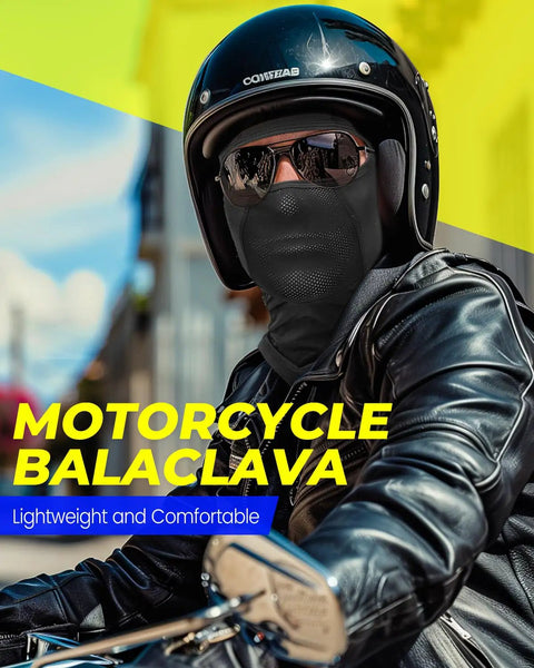 Motorcyclist in black Cooling Balaclava Face Mask With Glasses Holes For Men And Women Stay Cool Summer Ice Silk Fabric