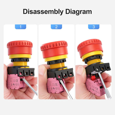 Disassembly diagram of Red Emergency Stop Push Button Switch with Weatherproof Enclosure 1NC 10A 660V for Industrial Control