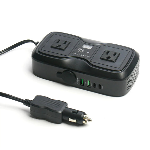 Tough Car Power Inverter Converts 12V DC To 110V AC Featuring USB C And USB A Fast Charging Ports Fits Standard Cup Holders