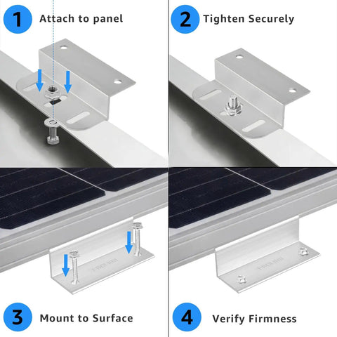 Step-by-step guide of Z Brackets Solar Panel Mounting Kit 16 Pack Heavy Duty Multi Slot Adjustable Corrosion Resistant Mounting Brackets