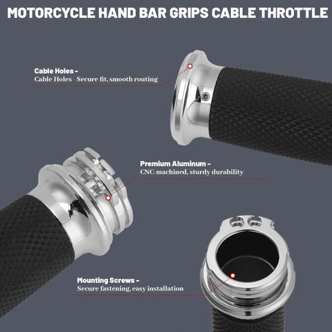 1 Inch Motorcycle Hand Grips With Cable Throttle For Harley Sportster Dyna Softail Street Glide 883 1200 Chrome Fits Most 1 Inch Handlebar Cruisers Easy Install Durable Rubber And Metal Construction