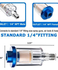 Moisture Separator Filter For Air Compressors Clear Glass With Blue Aluminum Cap One Quarter Inch NPT Connection Two Pack