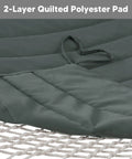 Close-up of 2-layer quilted polyester pad on Portable Double Rope Hammock With Pad For Two People Garden Backyard Patio Poolside Gray Green.