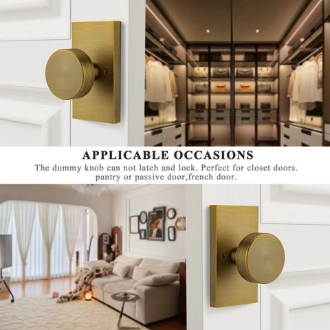 Antique Brass Dummy Door Knobs Interior Modern Vintage Square Door Handles For Bifold And Closet Doors Rectangle Style 2 Pack Easy Install Non Latching Hardware