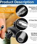 Four Piece Rotary Tool Collet Set With Clamping Nut In Stainless Steel description highlighting features and materials.