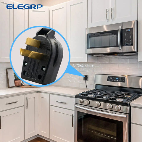 Heavy Duty NEMA 10 30P And NEMA 10 50P Angle Plug in kitchen for electric dryers and ovens, black brass contacts UL listed