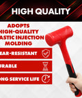 Person holding Two Piece Dead Blow Hammer Set With 16oz And 27oz Ball Pein Mallets, Shockproof No Rebound And Sparks And Rebound Resistant, Unibody Molded Checkered Grip In Red And Black For Auto, Workshop And DIY Projects.