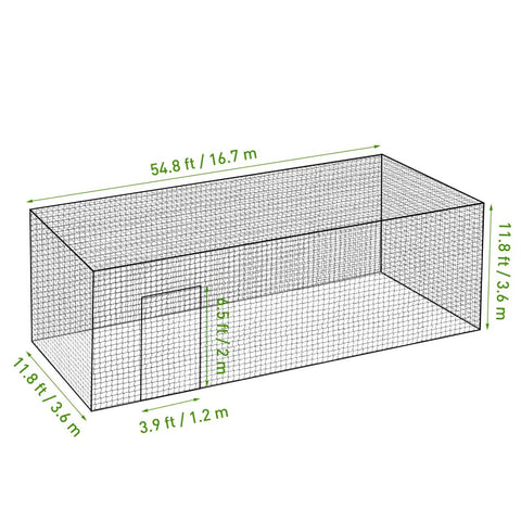 Diagram of Heavy Duty Batting Cage Net For Baseball And Softball, Knotless PE Netting, Fully Enclosed Backyard Hitting Cage