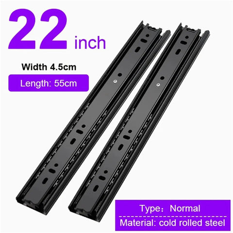 Beefy Drawer Slide Hardware For Cabinets Three Section Wide Ultra Smooth Quiet Operation Rust Resistant Steel Rails With Ball Bearing Guides Heavy Duty Drawer Slides For Heavy Use And Long Lasting Performance, 22in steel drawer slides