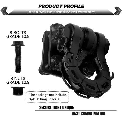 2 Pack D Ring Shackle Mount Bracket With Backer Plate For Truck Tractors ATV UTV And Pickup Black 5 Ton Bolt On Clevis Mount