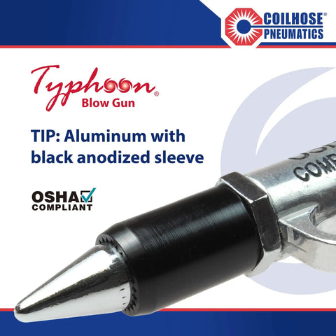 Tip of Typhoon High Volume Blow Gun With 24 Inch Extension And High Flow Tip For Industrial Cleanup Packs 34 CFM At 125 PSI