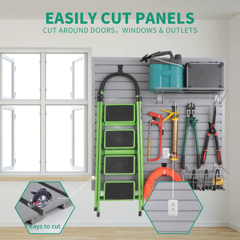 Heavy Duty PVC Slat Wall Panels For Garage Storage Built Different Power Tool Organizer Wall Mount Rack Rock Solid And Hella Strong Waterproof Paneling Grey 4X8 Feet