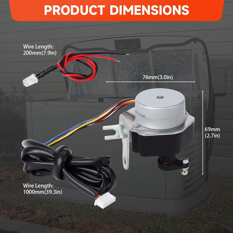Stepper motor assembly with mounting bracket, silver top and black body; multi-colored wiring for Generac Guardian GTH990/999 series.