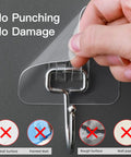 Heavy Duty Adhesive Hooks 44 Lb Max 20 Pack No Drill No Nails Wall Hangers showing how to apply without punching or damage.