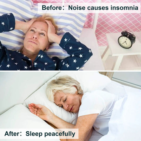 Before and after showing effects of noise on sleep, emphasizing need for Straight Up Dependable Adjustable Headboard Stoppers For Wall 4 Piece Set Self Adhesive Bed Frame Brackets To Kill Squeaks And Keep Mattresses Locked Down Tight Without Any Drilling Or Hassle.