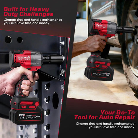 Beast Mode Brushless Cordless Impact Wrench With Half Inch Drive, 600 Nm Torque, 450 Ft-Lbs Max, Dual 4000mAh Batteries, LED Work Light, Heavy Duty Kit For Lug Nuts And Industrial Bolts, used on car wheel