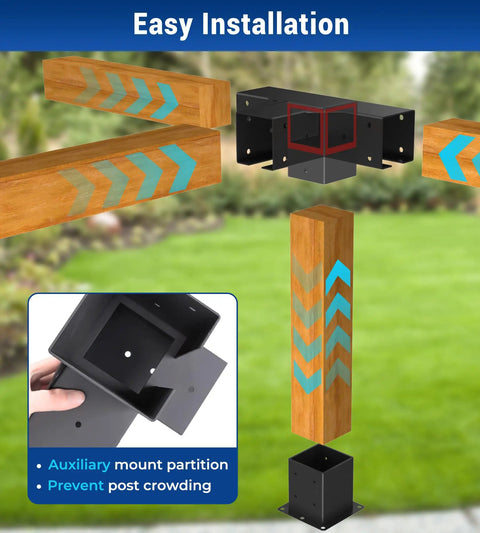 Beefed-Up Heavy Duty 4x4 Pergola Brackets Kit For 6 Leg Frames With Beams, 3 Way Connectors Four Pieces, 4 Way Connectors Two Pieces, And 4x4 Post Bases Six Pieces Outdoor Garden Patio Frame Kit