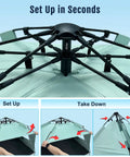Deluxe XL Pop Up Beach Tent Sun Shade For 3 To 4 People With UV Protection being set up and taken down in mint green.